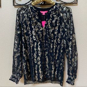 Lilly Pulitzer Angelika Onyx Silk Blouse